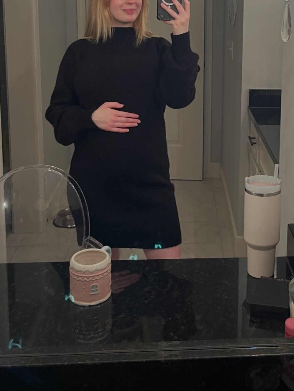 Maternity Black Knit Mini Sweater Dress